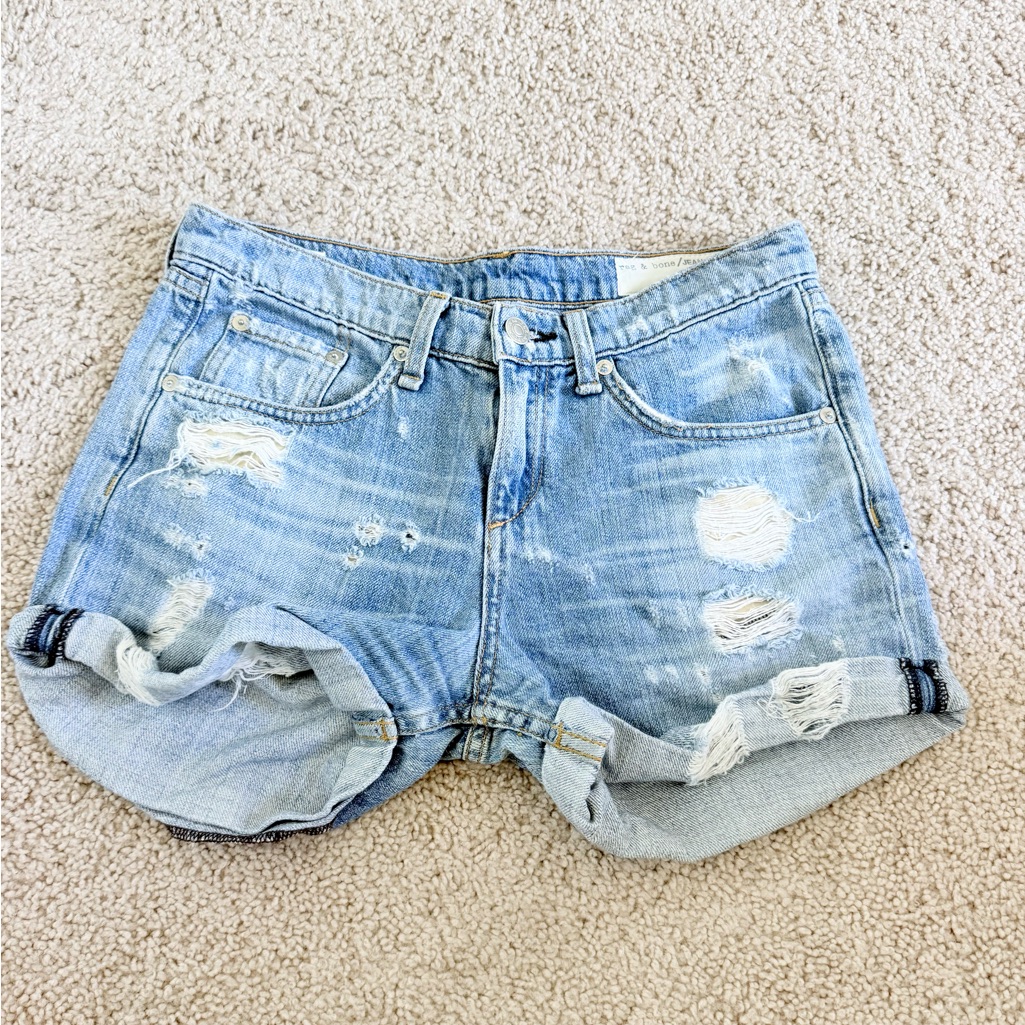 Rag & Bone Jean Distressed Cutoff Denim Shorts Light Wash Size 25